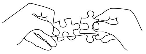 black lines forming the picture of two hands holding puzzle pieces